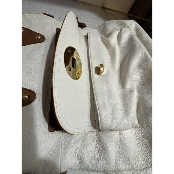 Emma Fox Lily Leather Ivory and Brown Leather Fold Over Crossbody Messenger Bag - Picture 7 of 12